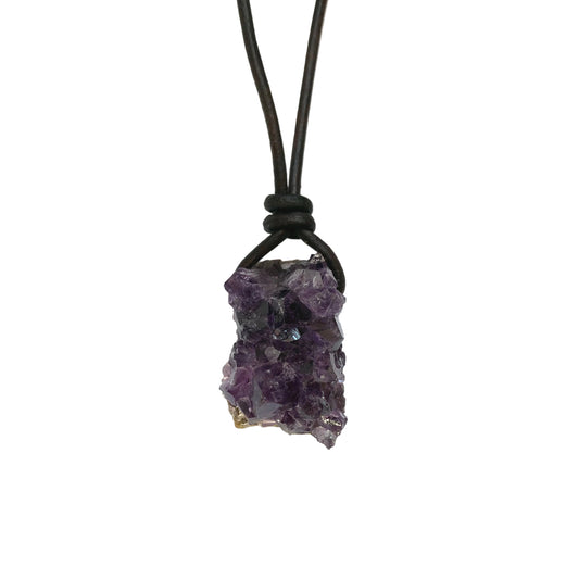 Amethyst Druse Edelstein Kristall Kette mit Lederband