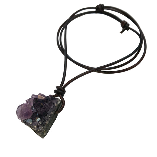 Amethyst Druse Edelstein Kristall Kette mit Lederband