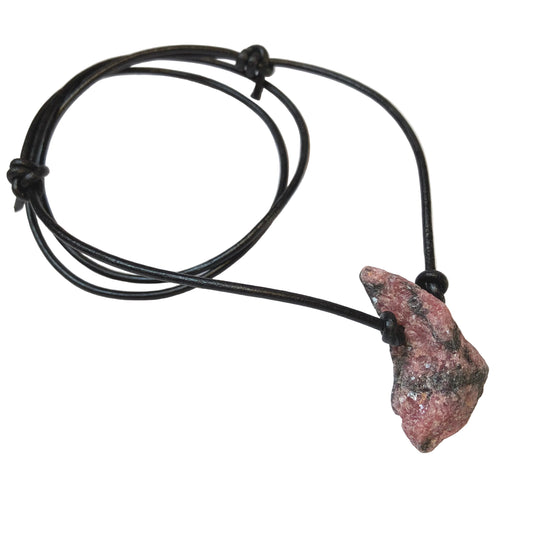 Rhodonit Rohstein Kette Edelstein mit Lederband