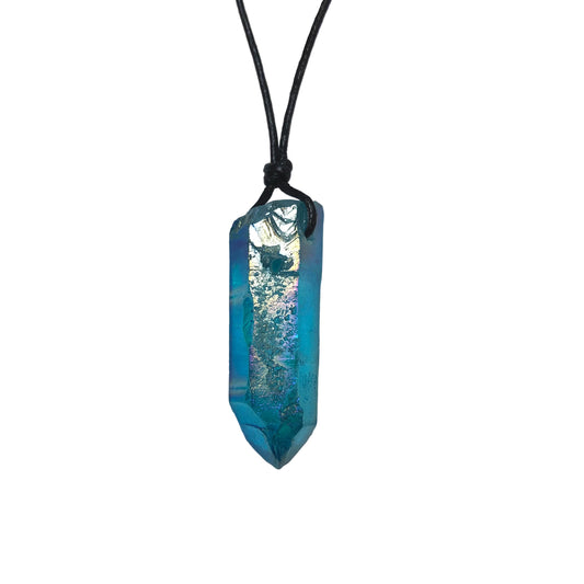 Aqua Aura Kristall Edelstein Kette mit Baumwollband