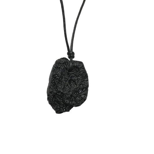 Tektit Anhänger Edelstein Kette mit Baumwollband