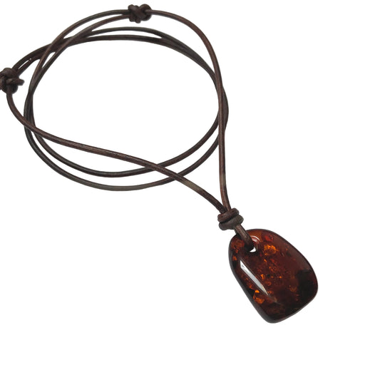 Bernstein Kette Edelstein mit Lederband