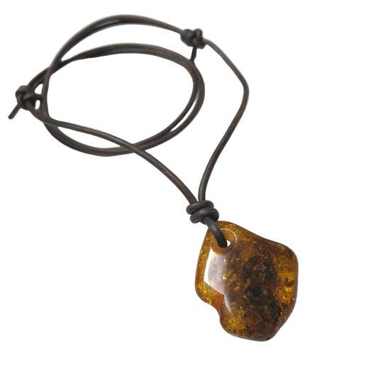 Bernstein Kette Edelstein mit Lederband