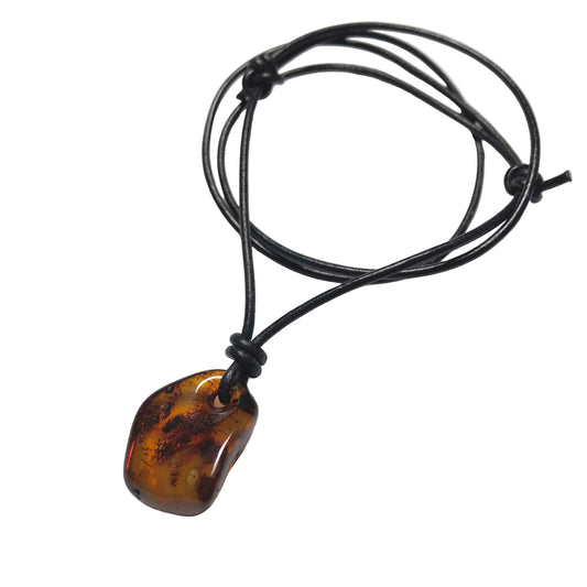 Bernstein Kette Edelstein mit Lederband