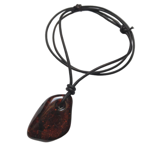 Bernstein Kette Edelstein mit Lederband