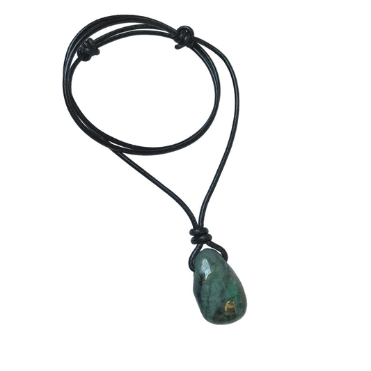Smaragd Edelstein Kette mit Lederband