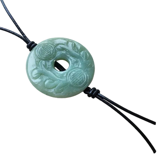 Serpentin Donut graviert Edelstein Kette mit Lederband