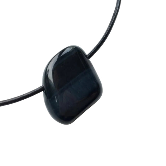 Falkenauge Edelstein Kette mit Lederband