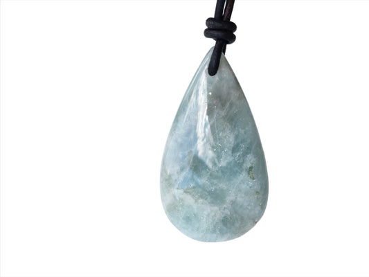 Aquamarin Kette Edelstein mit Lederband