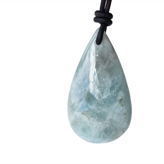 Aquamarin Kette Edelstein mit Lederband