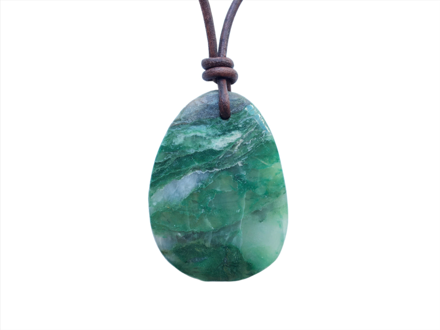 Prasem Kette Edelstein mit Lederband