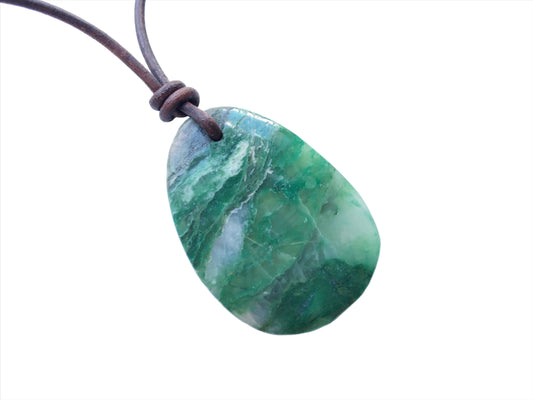 Prasem Kette Edelstein mit Lederband