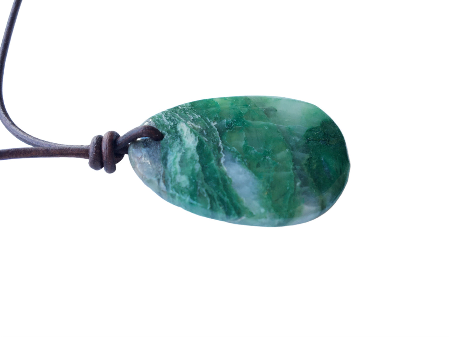Prasem Kette Edelstein mit Lederband