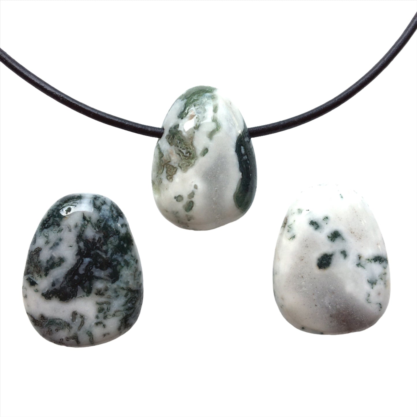 Baumachat Kette Edelstein mit Lederband