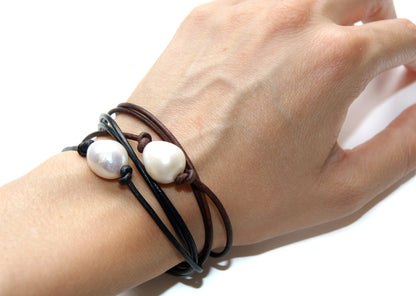 Lederband mit Perle als Kette und Armband tragbar