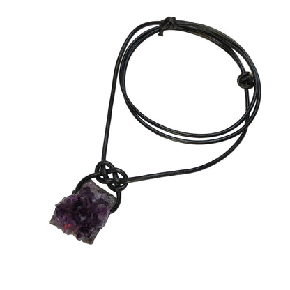 Amethyst Druse Edelstein Kristall Kette mit Lederband