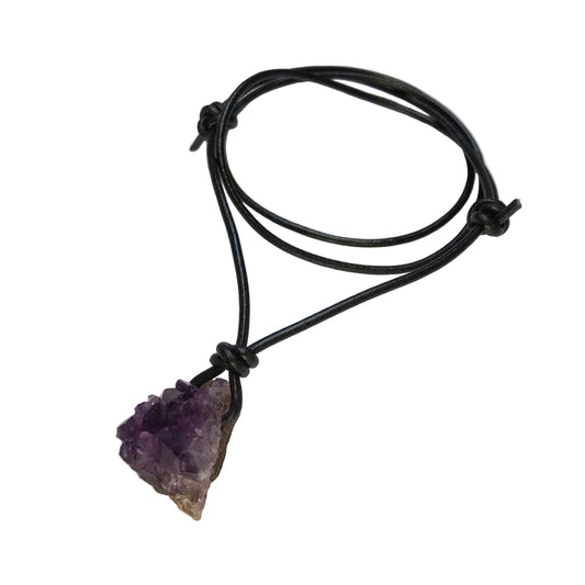 Amethyst Druse Edelstein Kristall Kette mit Lederband