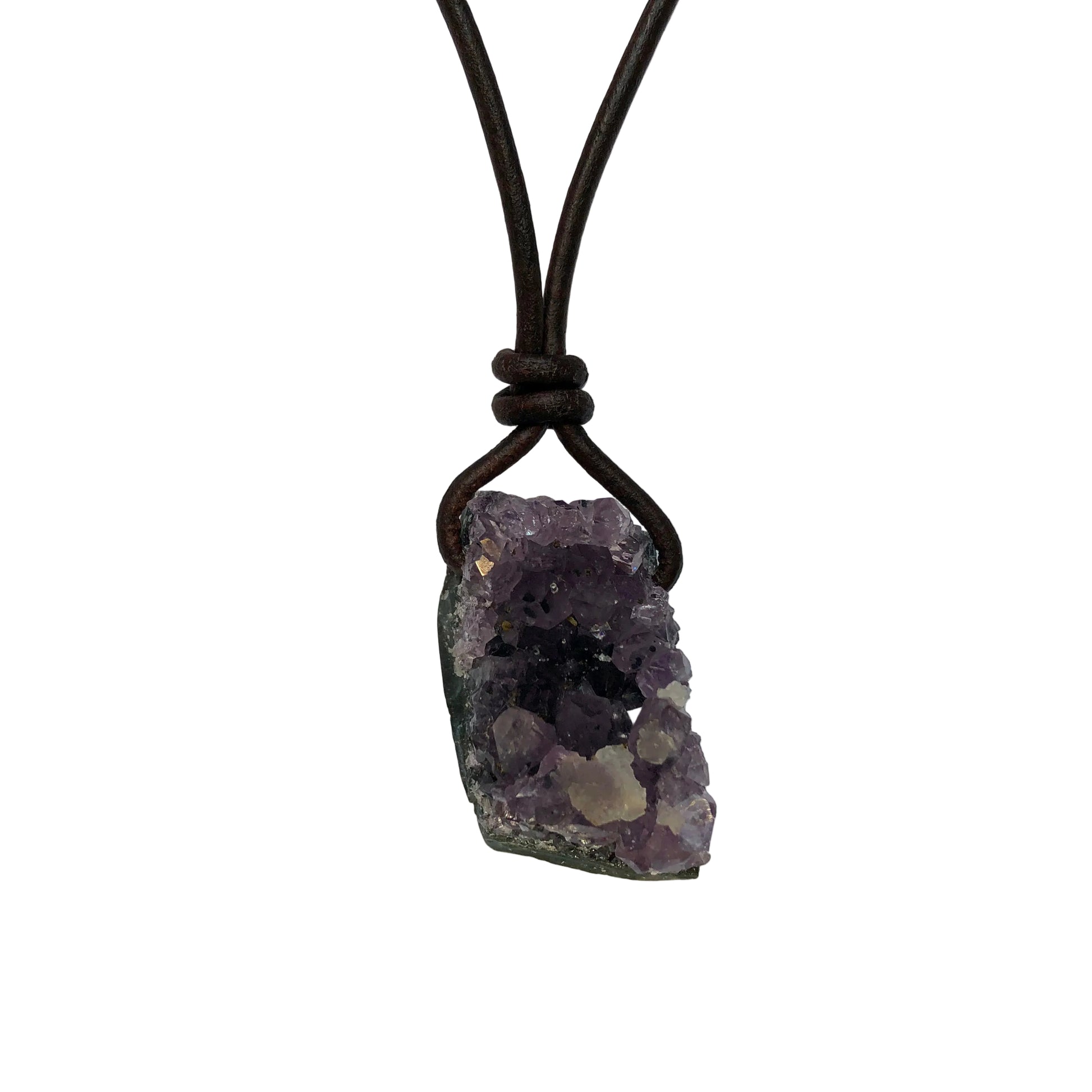 Amethyst Druse Edelstein Kristall Kette mit Lederband