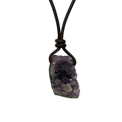Amethyst Druse Edelstein Kristall Kette mit Lederband