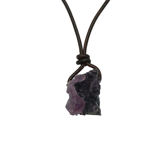 Amethyst Druse Edelstein Kristall Kette mit Lederband