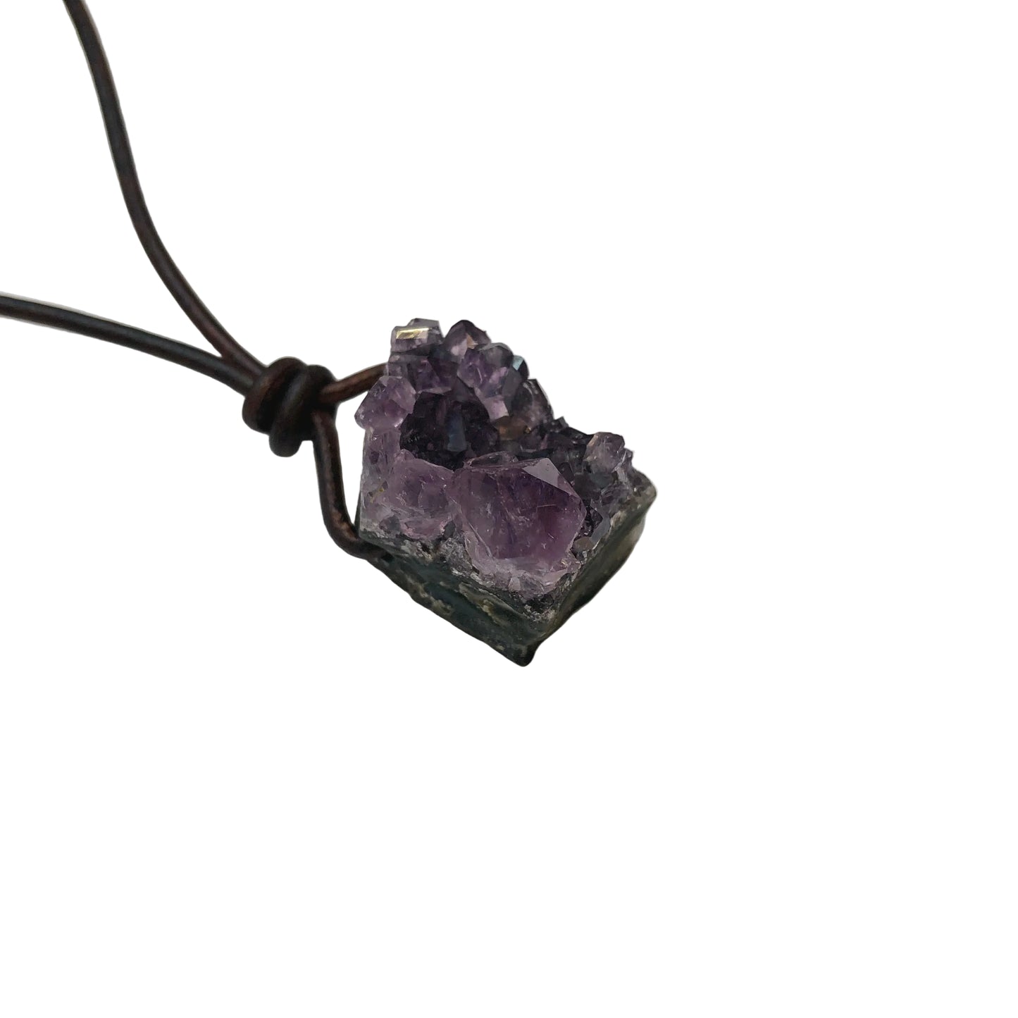 Amethyst Druse Edelstein Kristall Kette mit Lederband