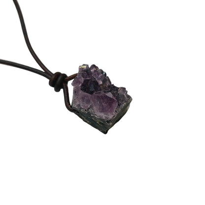 Amethyst Druse Edelstein Kristall Kette mit Lederband
