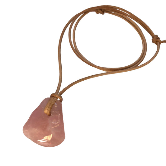 Rosenquarz Edelstein Kette mit Lederband