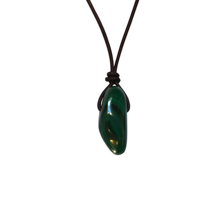Malachit Edelstein Kette mit Lederband