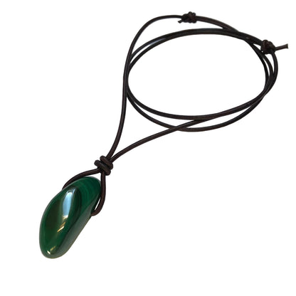 Malachit Edelstein Kette mit Lederband