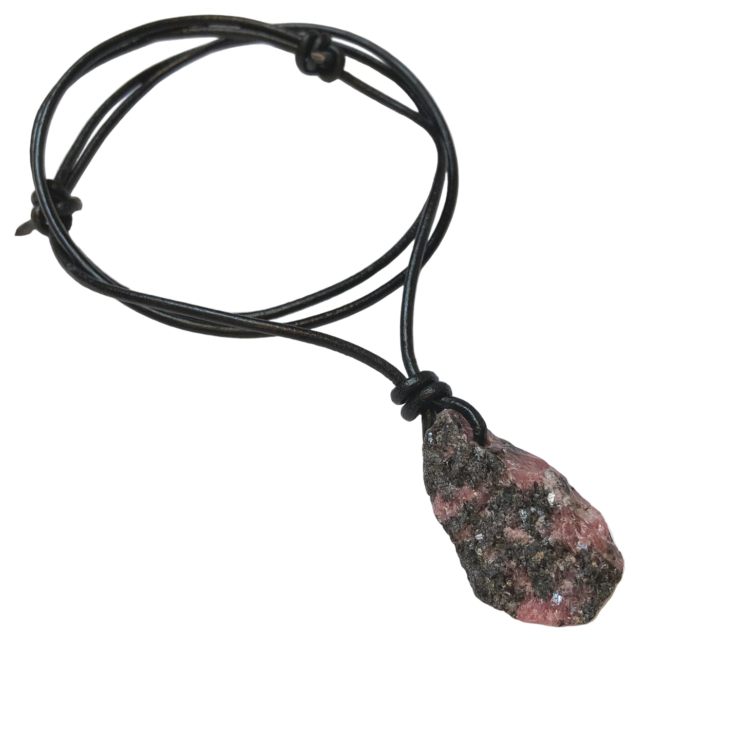 Rhodonit Rohstein Kette Edelstein mit Lederband