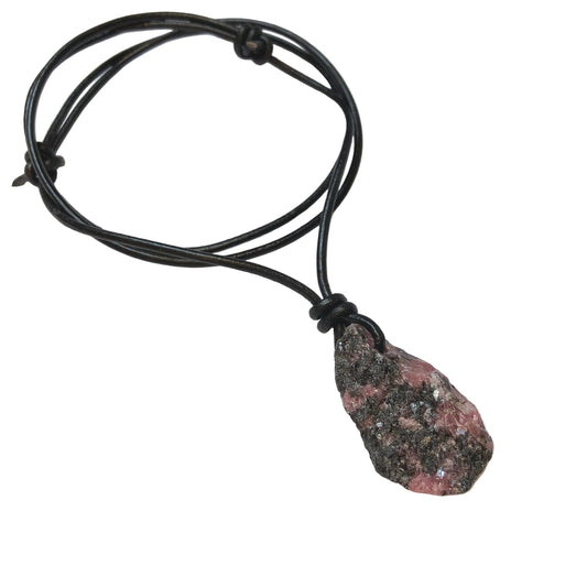 Rhodonit Rohstein Kette Edelstein mit Lederband