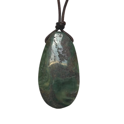 Prasem Edelstein Kette mit Lederband