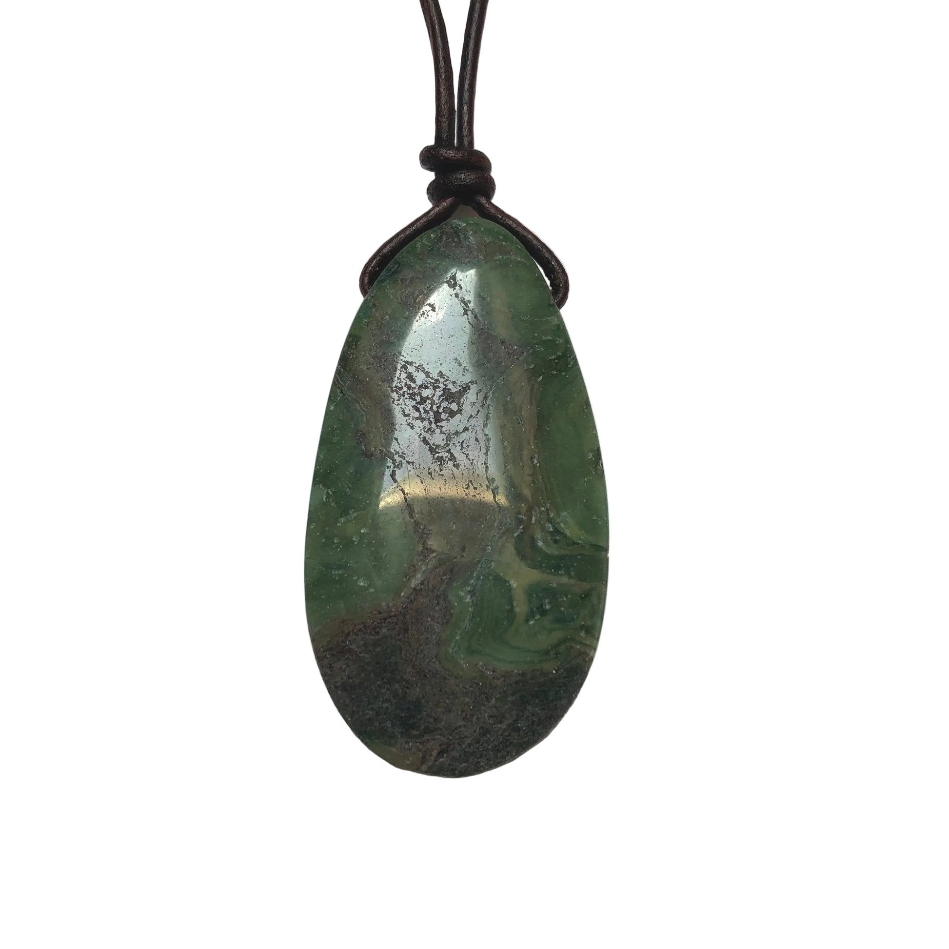 Prasem Edelstein Kette mit Lederband