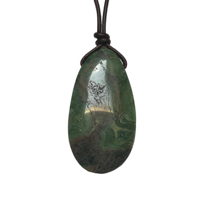 Prasem Edelstein Kette mit Lederband