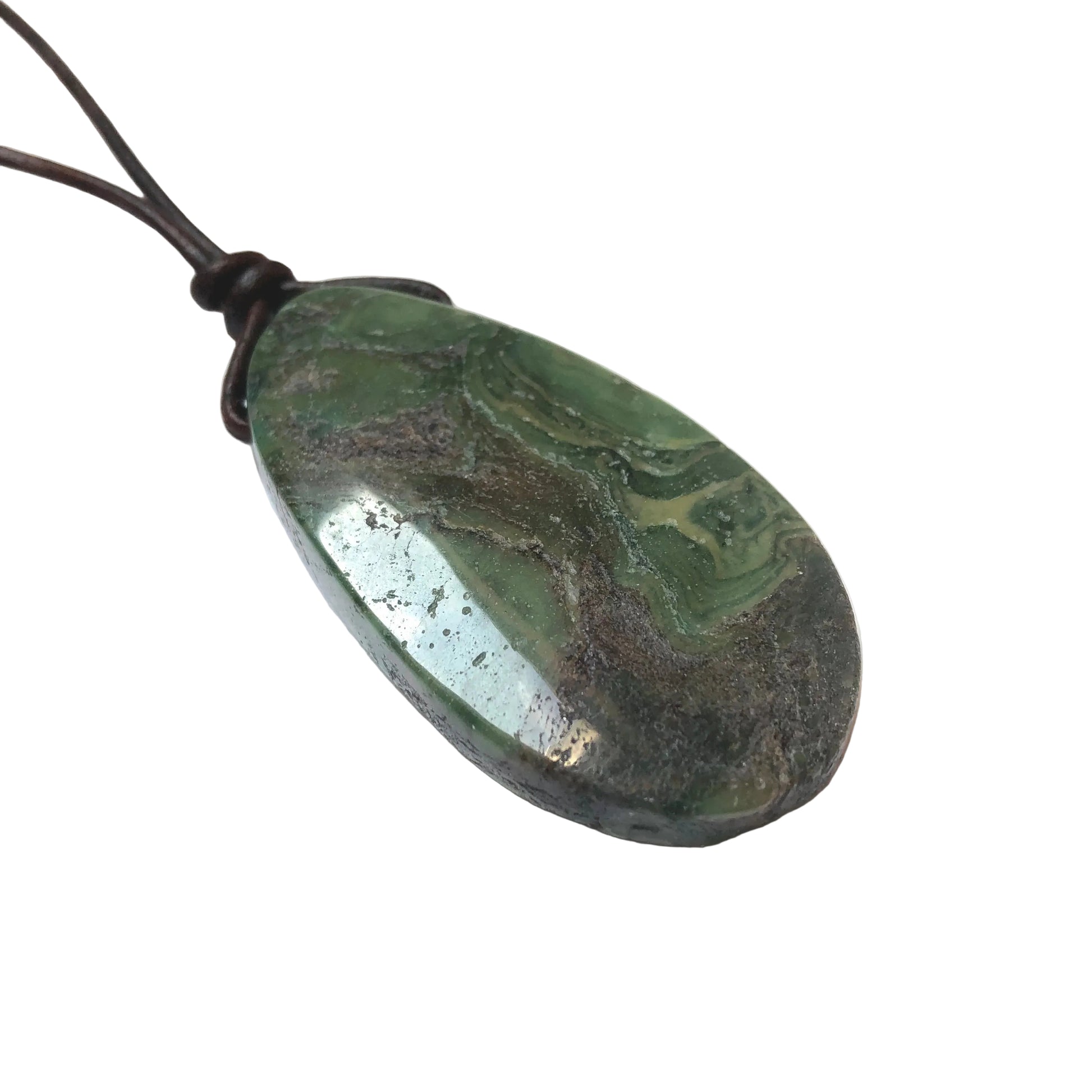 Prasem Edelstein Kette mit Lederband