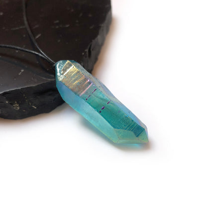 Aqua Aura Kristall Edelstein Kette mit Baumwollband