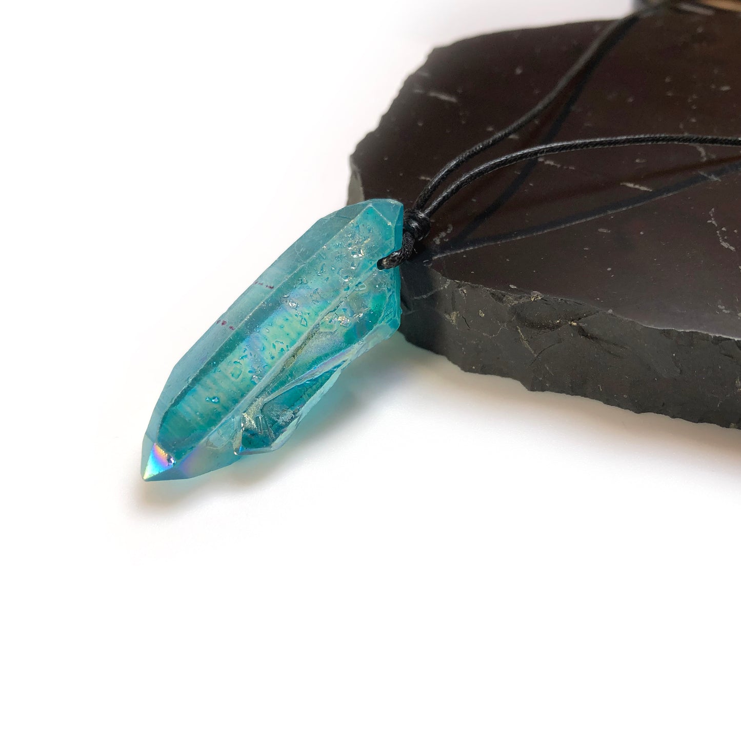 Aqua Aura Kristall Edelstein Kette mit Baumwollband