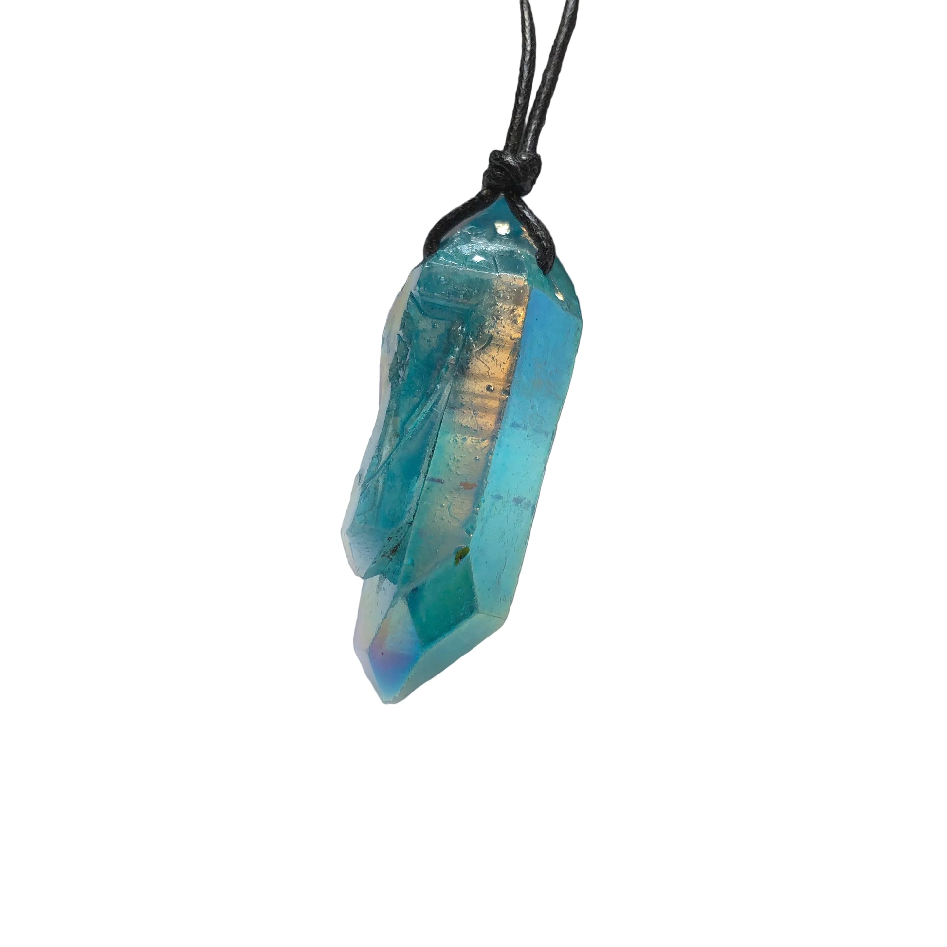 Aqua Aura Kristall Edelstein Kette mit Baumwollband