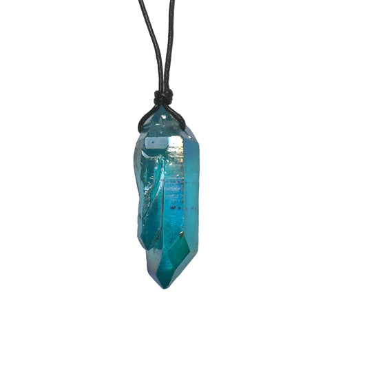 Aqua Aura Kristall Edelstein Kette mit Baumwollband