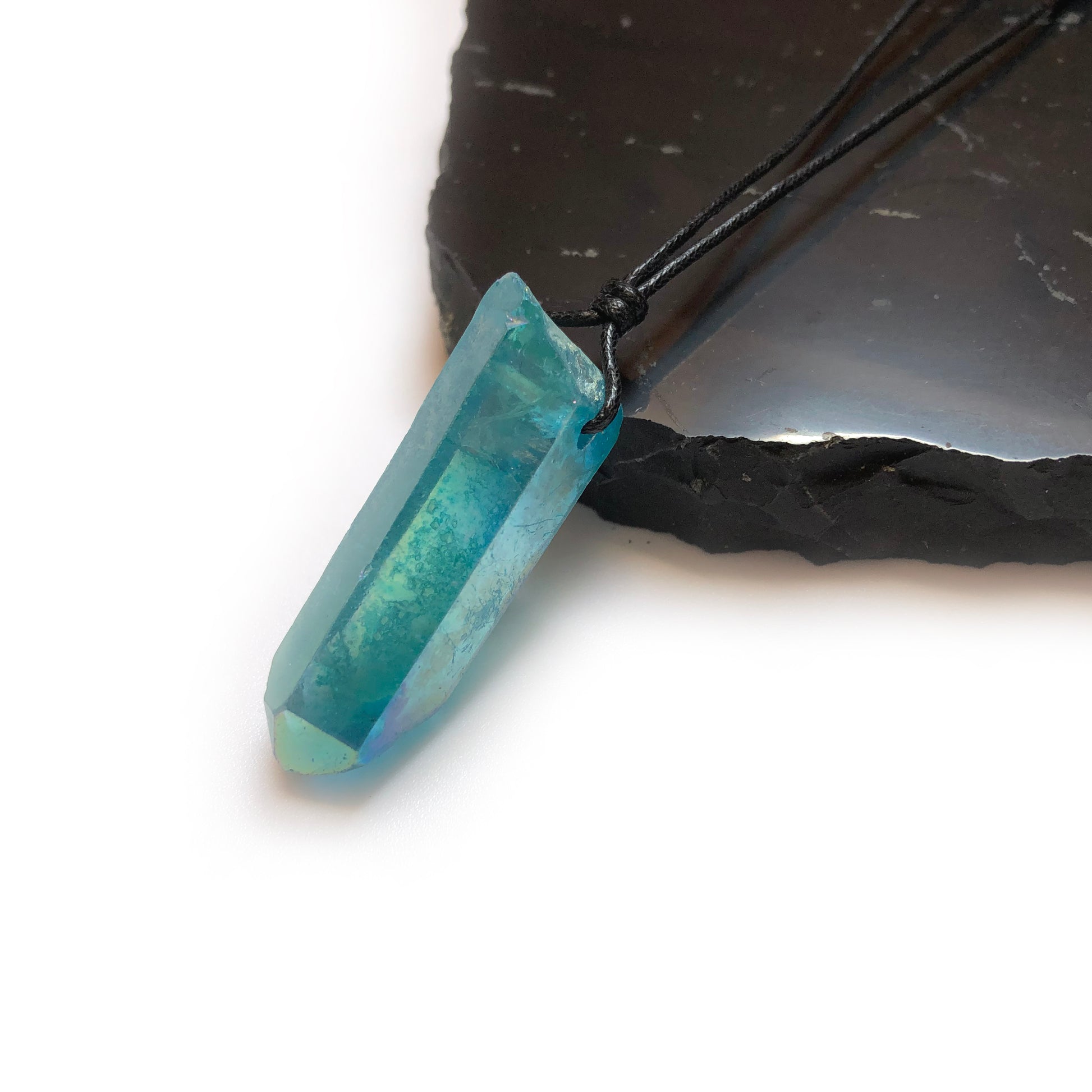 Aqua Aura Kristall Edelstein Kette mit Baumwollband