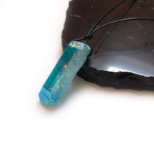 Aqua Aura Kristall Edelstein Kette mit Baumwollband