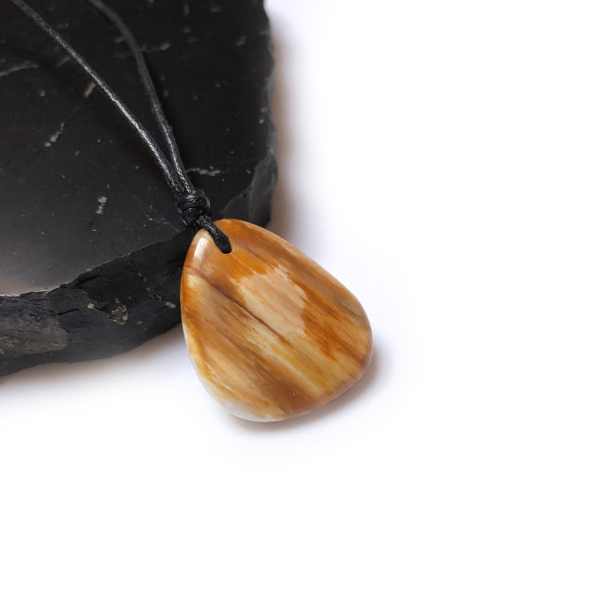 Holz versteinert Edelstein Kette mit Baumwollband