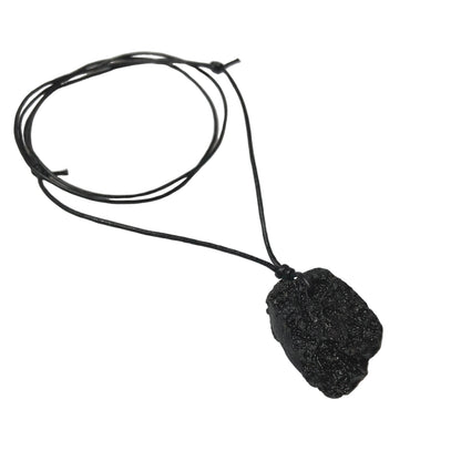 Tektit Anhänger Edelstein Kette mit Baumwollband