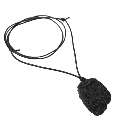 Tektit Anhänger Edelstein Kette mit Baumwollband