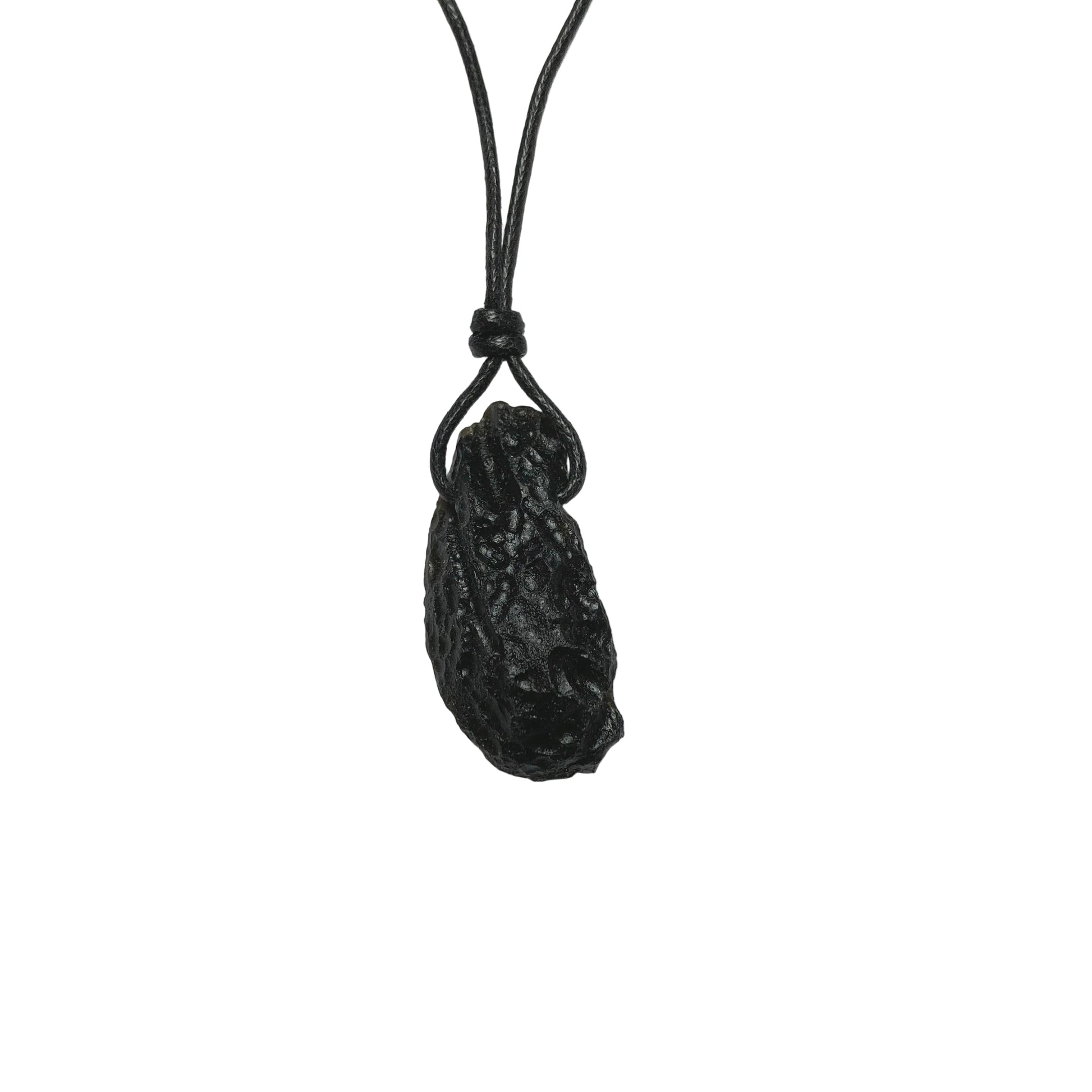 Tektit Anhänger Edelstein Kette mit Baumwollband