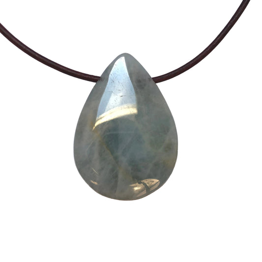 Aquamarin Edelstein Kette mit Lederband