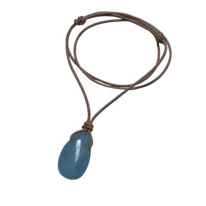 Aquamarin Edelstein Kette mit Lederband