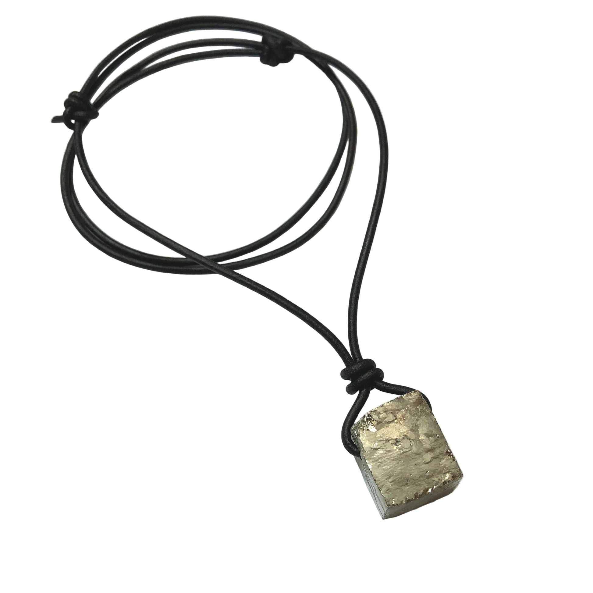 Pyrit Würfel Edelstein Kette mit Lederband