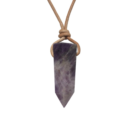 Amethyst Kristall Spitze Edelstein Kette mit Lederband
