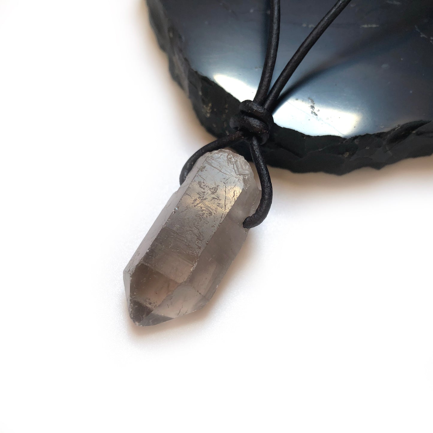 Rauchquarz Kristall Spitze Edelstein Kette mit Lederband